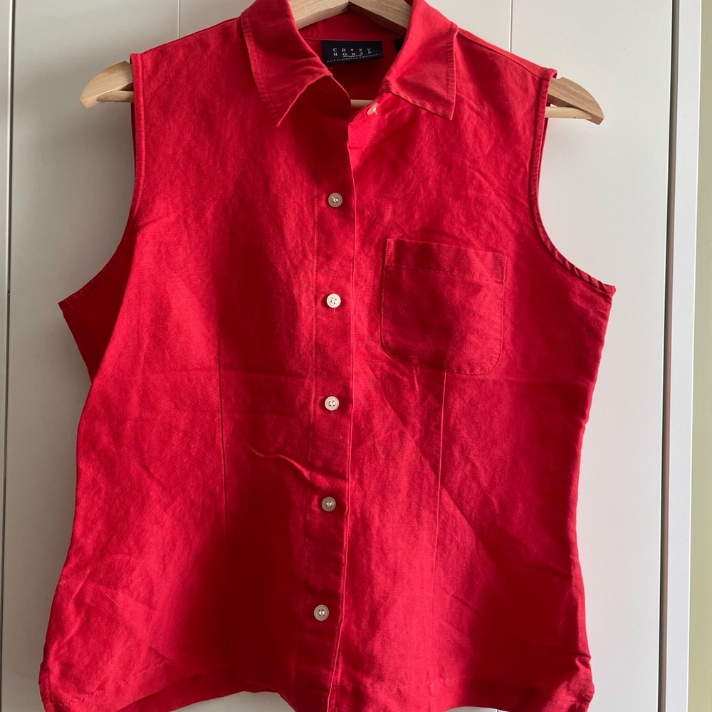 Vintage Liz Claiborne Red Sleeveless Button-Down Shirt